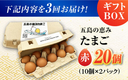 【3回定期便】【ギフトBOX】五島の恵みたまご M-Lサイズ 20個入 / 卵 赤玉子 五島市 / 五島列島大石養鶏場[PFQ011]  玉子 タマゴ 鶏卵 希少 五島列島