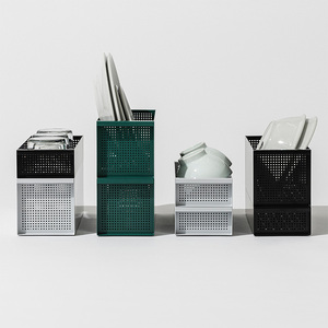 No.453-03 置き場所が自由な水切りカゴ　CARGO H110 グリーン ／ 水切り バスケット 省スペース キッチン収納 セパレート 吸水構造 コンパクト 持ち運び 重ね置き 整理整頓 おしゃ