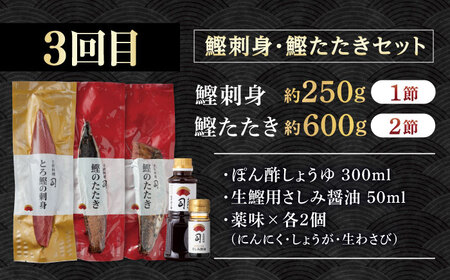 【3回定期便】人気！カツオとうなぎ 食べ比べ定期便　約4名分 /カツオ うなぎ 鰹 刺身 海鮮 鰻蒲焼き【株式会社土佐料理司】[ATAD080]