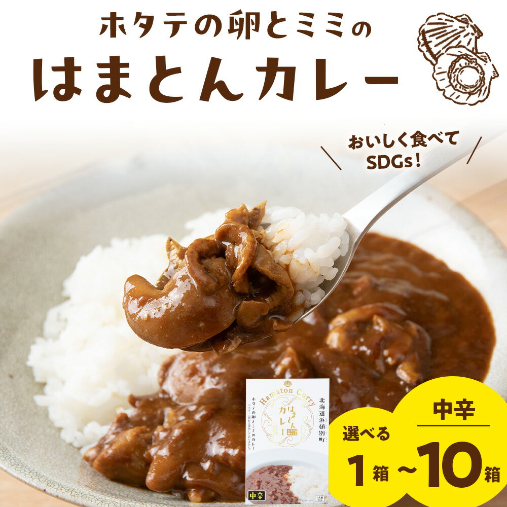 【ふるさと納税】ホタテの卵とミミのはまとんカレー（中辛）選べる～10箱 1箱（1人前 180g）ほたて ホタテ 帆立 卵 ミミ カレー レトルト 湯せん レンジ 惣菜 加工品 海鮮 貝 北海道ふるさと納税 ふるさと納税 北海道 浜頓別 通販 贈答品 贈り物