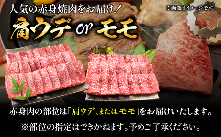 【6月末までにお届け】【畜産農家応援】数量限定 厳選 宮崎牛 赤身 焼肉 計500g 粗挽きウインナー 牛肉 国産 焼き肉 BBQ 鉄板焼き バーベキュー 人気 黒毛和牛 肩ウデ モモ A4 A5 等