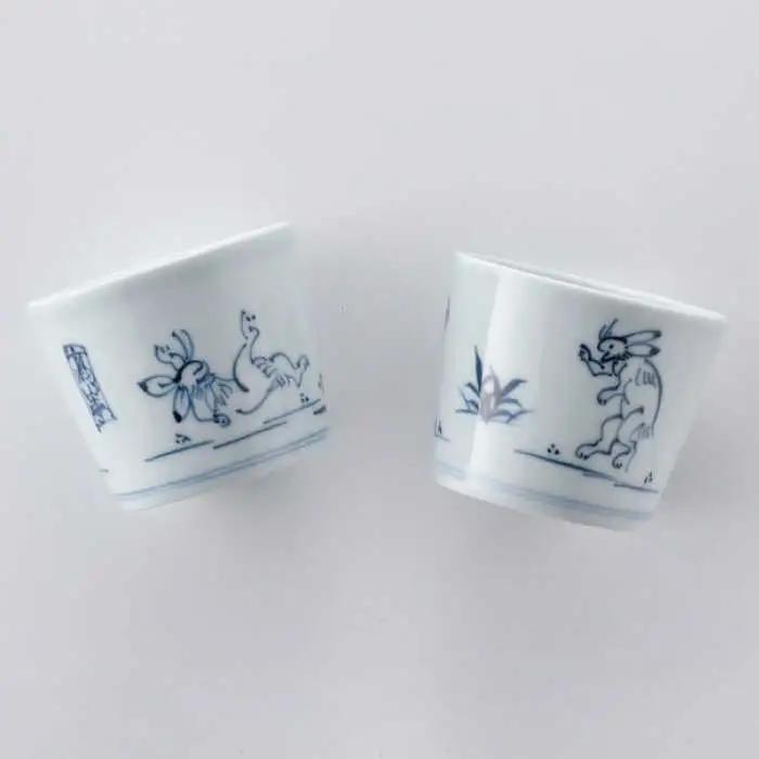 【波佐見焼】鳥獣戯画 蕎麦猪口 そばちょこ 4寸皿 ペアセット 食器 皿 【洸琳窯】 [GE46] 波佐見焼