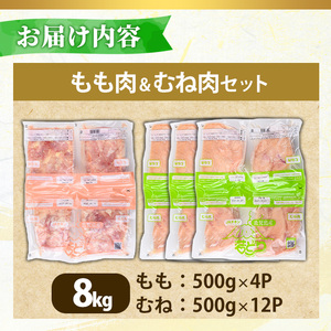 No.1359-C 鹿児島県産若鶏もも肉・むね肉(計約8kg・もも4P/むね12P) 国産 九州産 鹿児島県産 鶏肉 若鶏 とり肉 もも肉 モモ肉 むね肉 ムネ肉 小分け 肉 冷凍 おかず お弁当 お