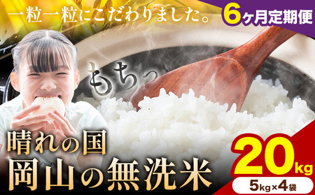 米【6ヶ月定期便】晴れの国岡山の無洗米 20kg