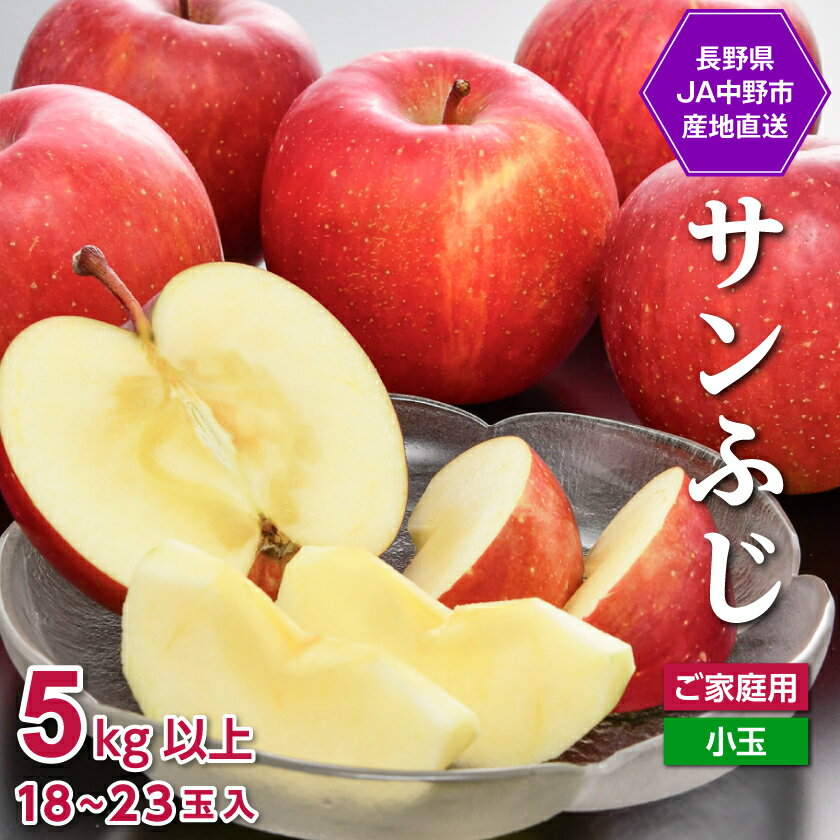 【ふるさと納税】JA中野市「サンふじ」ご家庭用「小玉」5kg以上(18～23玉入)_ りんご リンゴ 林檎 ふじ フジ サンフジ サンふじ 小玉 家庭用 フルーツ 果物 くだもの 青果 デザート長野県 中野市 JA 産地直送 産直 濃厚 蜜入り 【1526204】