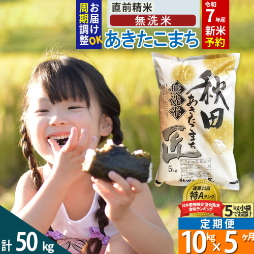 【無洗米】＜令和7年産 新米予約＞《定期便5ヶ月》秋田県産 あきたこまち 10kg (5kg×2袋) ×5回 10キロ お米  新米