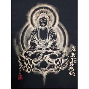 手描きTシャツ 仏画 阿弥陀如来 黒 (半袖 XLサイズ)【1615557】
