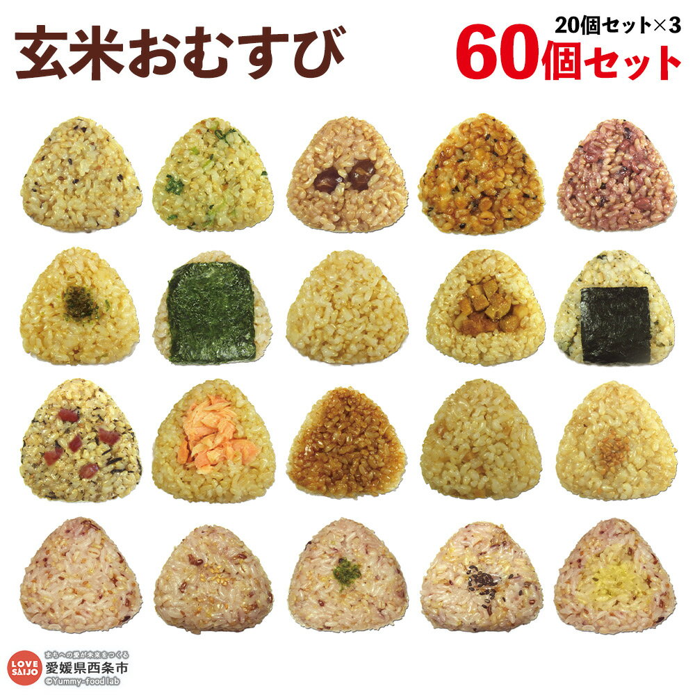 【ふるさと納税】＜玄米 おむすび 20個×3 合計60個＞ おにぎり 冷凍 食べ比べ 夜食 朝食 昼食 間食 電子レンジ 鶏 チーズ 鮭 カレー 玄米おむすび玄むす屋 かんこめ 愛媛県 西条市 『お申込みから60日程度で発送予定』