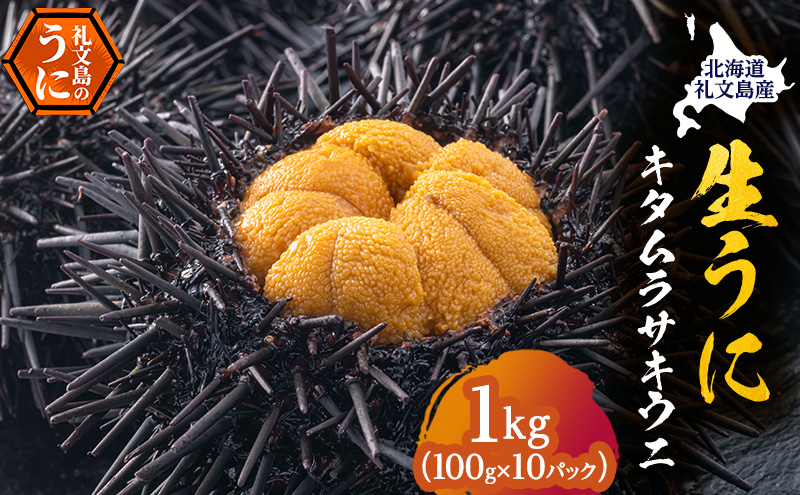 北海道 礼文島産 採れたて ミョウバン不使用 キタムラサキウニ 塩水パック 1kg(100g×10個)［株式会社やまじょう］【 うに ウニ 雲丹 生うに 塩水うに キタムラサキウニ 滅菌海水 海鮮 うに丼 濃厚 甘み 大容量 】
