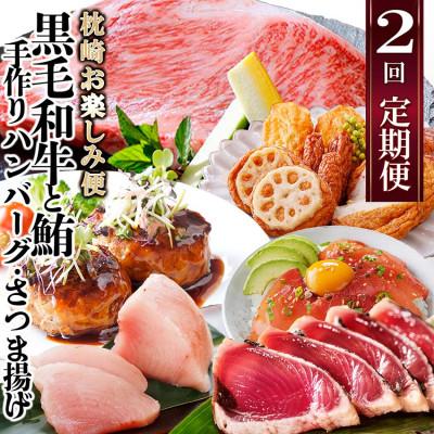 ふるさと納税 枕崎市 定期便(2回配送)枕崎お楽しみ便(黒毛和牛・まぐろ・手作りハンバーグ・さつまあげ等) DD-6002