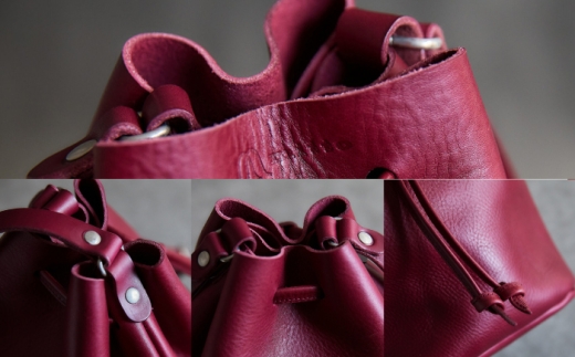 巾着ショルダーバッグS（ワイン）/ レザー ショルダー ショルダーバッグ BAG bag バック バッグ 革 ギフト 巾着 きんちゃく / 諫早市 / 伊東製靴店 [AHCN020]