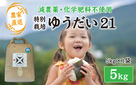 【先行予約】【 令和8年産　新米 】減農薬・化学肥料不使用 ゆうだい21 5kg×1袋（計5kg）【2026年10月中旬より順次発送】 | お米 ごはん 国産 無農薬 コシヒカリ オーガニック 有機農産物 有機栽培
