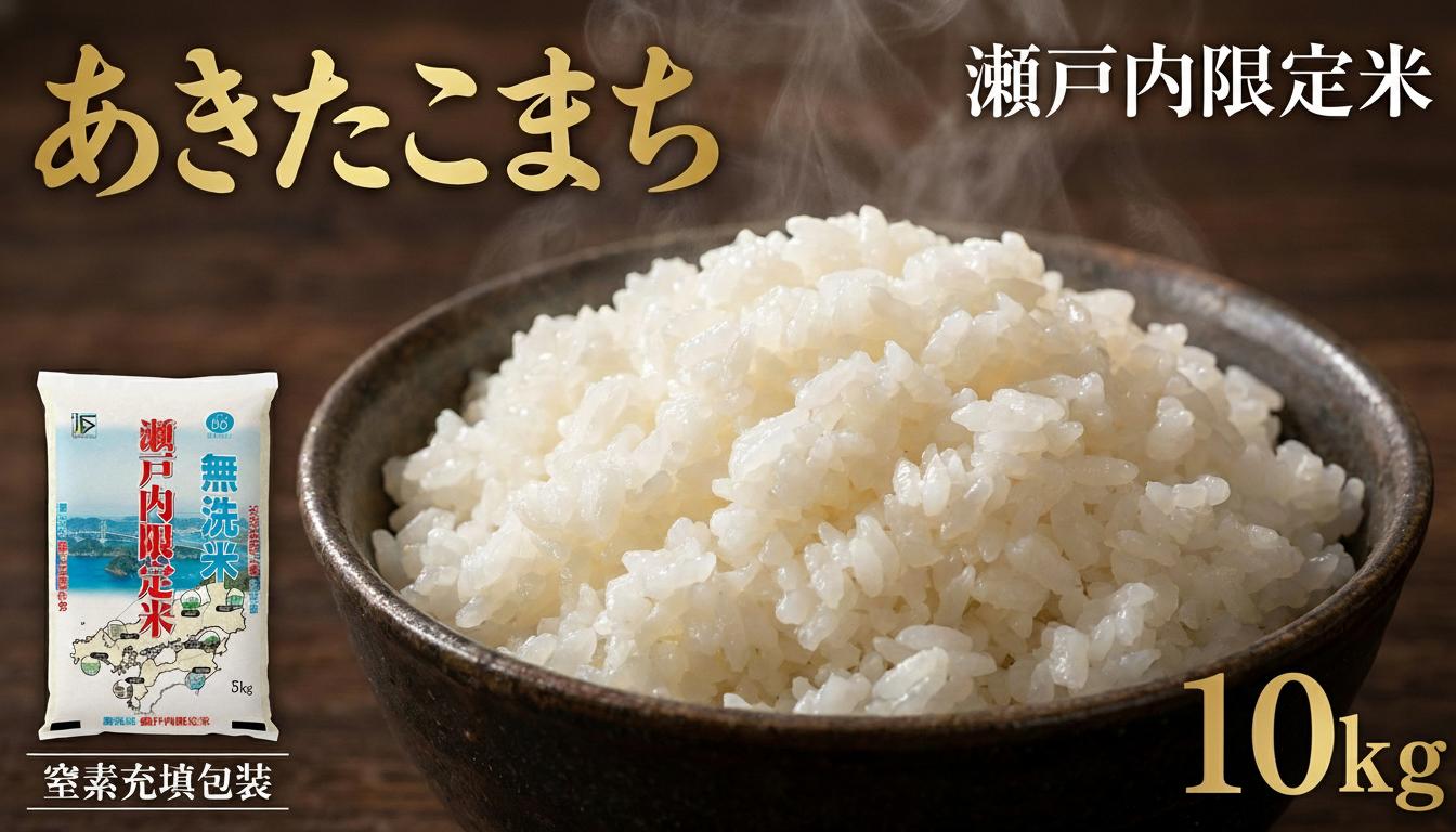 
                  瀬戸内限定米 無洗米 あきたこまち 10kg 【2026年5月下旬より順次発送開始】 光沢 おにぎり 精米 食味 お米 米 こめ コメ 白米 白飯 飯 ご飯 ブランド ブランド米 国産 岡山県産
                