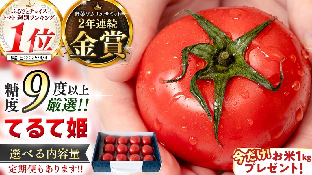 
            【コシヒカリ1kg付】  《 テレビで紹介 》 糖度9度以上 スーパーフルーツトマト てるて姫 中箱 約1.2kg × 1箱 【12〜15玉/1箱】 2026年収穫分 先行予約 フルーツトマト ブランドトマト 野菜 ギフト 贈答 青空レストラン アド街ック天国 グッドモーニング 黄金のワンスプーン [BC033sa]
          