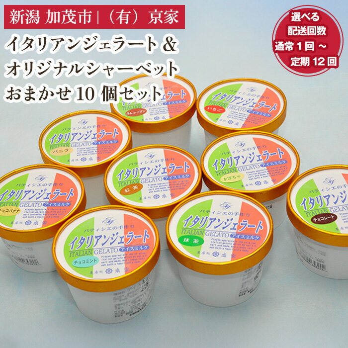 【ふるさと納税】京家のイタリアンジェラート&オリジナルシャーベット おまかせ10個セット 【選べる配送回数 通常配送1回〜定期便12回】 アイス アイスクリーム 氷菓 スイーツ ひんやり 有限会社京家 加茂市