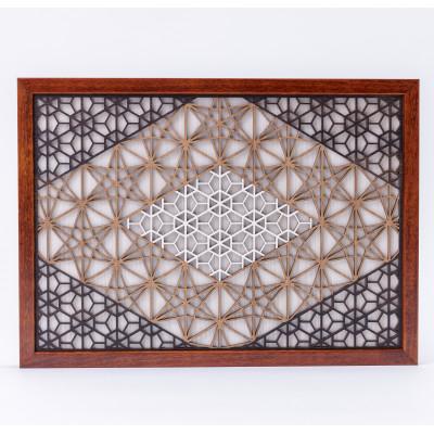 ふるさと納税 大川市 オリジナル和柄アートフレーム「happinessシリーズ　菱形mini」額色・ブラウン