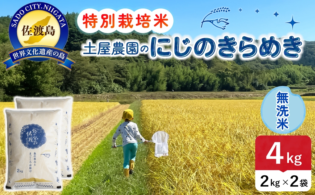 
                  佐渡島産にじのきらめき 無洗米 4kg 令和8年産 特別栽培米 土屋農園 | 新潟県産にじのきらめき 佐渡産にじのきらめき にじのきらめき お米 米 無洗米 むせんまい 精米 おこめ コメ 4キロ にいがた さど 新潟県 佐渡市
                