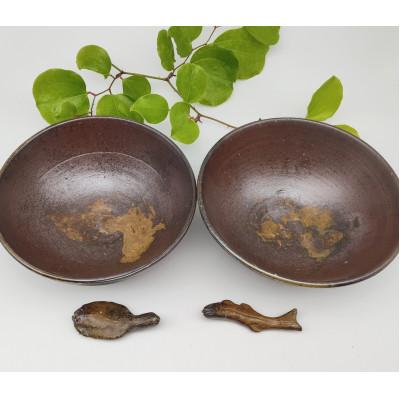 ふるさと納税 備前市 備前焼丼鉢・魚箸置き2個セット(登り窯)