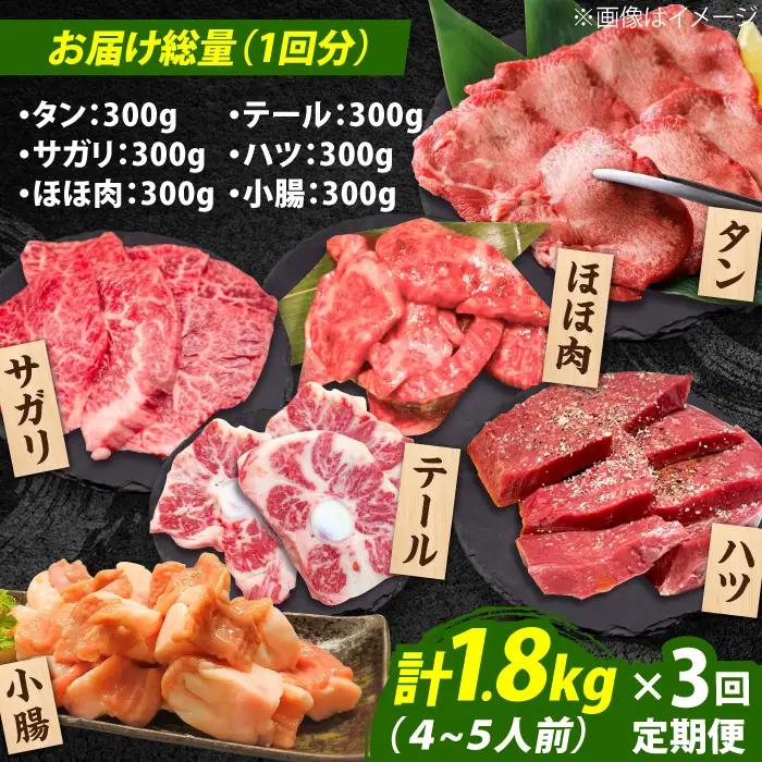 【全3回定期便】佐賀牛6種食べ比べ！ ホルモンバラエティセット 5.4kg 4-5人前 タン・小腸など 吉野ヶ里町/やきとり紋次郎[FCJ104]