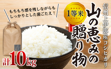 【令和8年産】信州産 コシヒカリ 1等米 「山の恵みの贈り物」 10kg（10kg×1袋） （ お米 コシヒカリ 白米 搗きたて米 低温貯蔵米 食品 ) 長野県　箕輪町