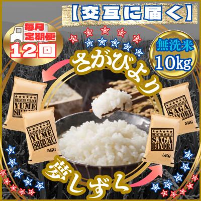 ふるさと納税 江北町 【毎月定期便】【無洗米】食べ比べ10kg(さがびより・夢しずく)(江北町)全12回
