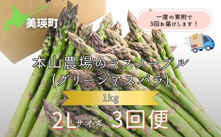 【令和9年産先行予約】アスパラガス 2Lサイズ 1kg 定期便 3回便 北海道 美瑛町幻のアスパラ 本山農場 ラスノーブル グリーンアスパラ [051-23]