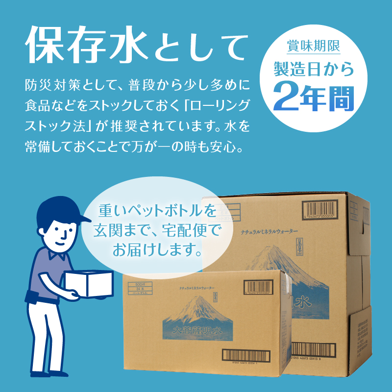 【12回定期便】大菩薩明水 500ml×48本（2箱）×12ヶ月 計576本 ミネラルウォーター 飲料水 軟水（HK）G2-440
