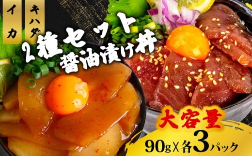2種 醤油 漬け丼 90g×各3パック キハダマグロ イカ 切り身 特製 漬け丼 丼 簡単調理 海鮮 魚介 惣菜 冷凍 小分け 大容量 TY073