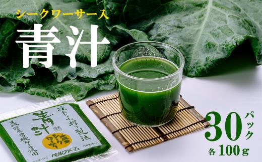 青汁 シークワーサー入り 100g × 30P （ 離島・沖縄配送不可 ） │  国産 冷凍 有機青汁 あおじる 健康食品 無添加 有機野菜 オーガニック ケール 茨城県 つくば市
