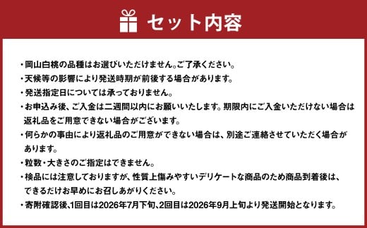 【2回定期便】 岡山白桃 （清水白桃orおかやま夢白桃） 4～6玉 （1.2kg以上） ＆ シャインマスカット 2房 （1kg以上） 【2026年7月下旬から順次発送予定】 ／ くだもの 果物 果実 