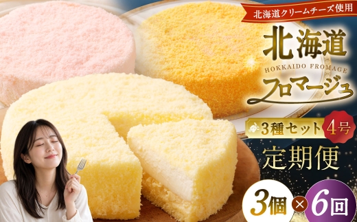 【6回定期便】 北海道フロマージュ 3種セット （プレーン ・ アップル ・ メロン） 約1.05kg （約350g×3個） （計約6.3kg） 3種類 林檎 りんご リンゴ フロマージュ クリームチーズ ケーキ 洋菓子 菓子 お菓子 セット 定期便 北海道 小樽市 冷凍