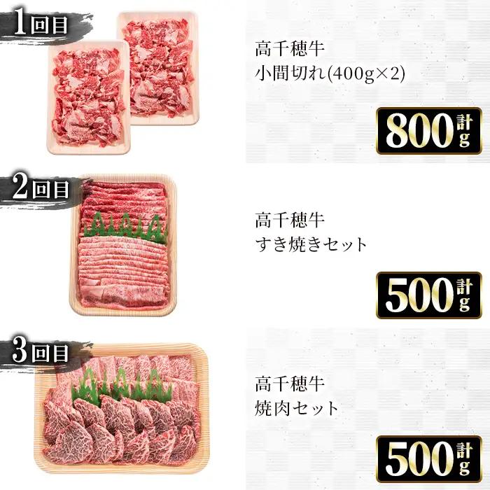 ＜定期便・3回(連続)＞高千穂牛・定期便(3ヶ月)【MT009】【JAみやざき 高千穂牛ミートセンター】