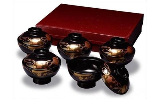 吸物椀 黒 鈴春秋 5客入 ［YG481］