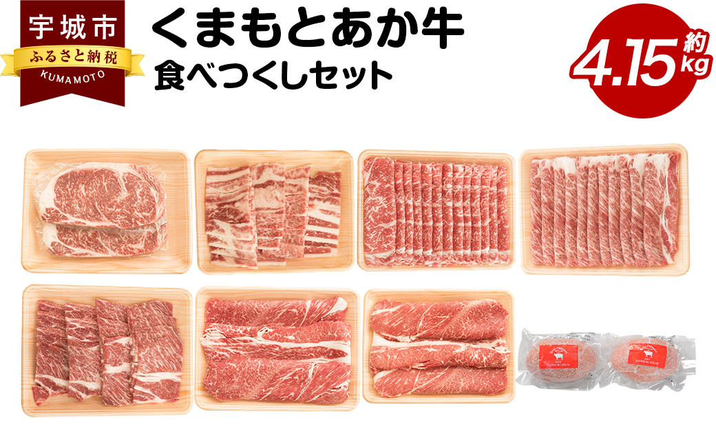 
            牛肉 和牛 くまもと あか牛 約4.15kg 和牛 赤身肉 カルビ 切落し 肩ロース ロース 部位混在 ハンバーグ すき焼 しゃぶしゃぶ ステーキ セット 詰め合わせ 国産 九州産 熊本県産 食品 冷凍 あか牛 食べつくし セット 合計約4.15kg ハンバーグ 切落し カルビ 肩ロース
          