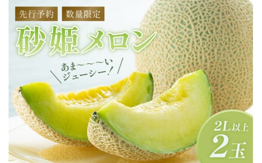 【先行予約／数量限定200】砂姫メロン2玉！大玉2L以上！女性に人気！（2026年6月下旬～発送）　JK00028
