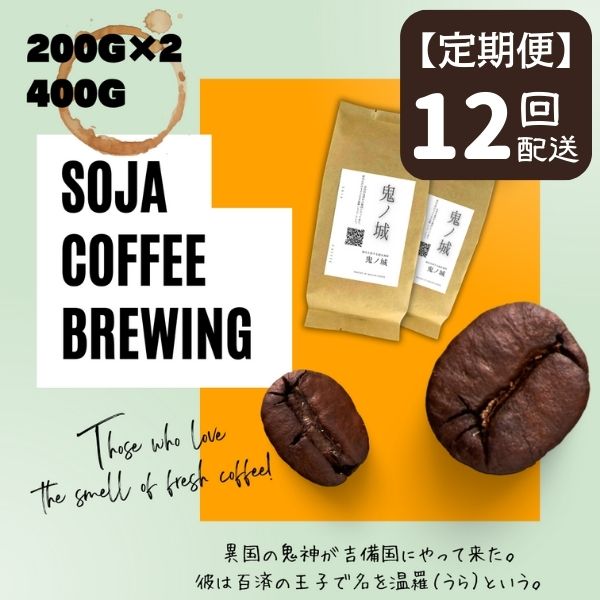 【ふるさと納税】総社珈琲 400g 鬼ノ城編 コーヒー 珈琲 コーヒー豆 珈琲豆 コーヒー粉 粉 定期便 12回【 自家焙煎 飲料類 飲料 ドリンク 】【ドリップレシピ付き】