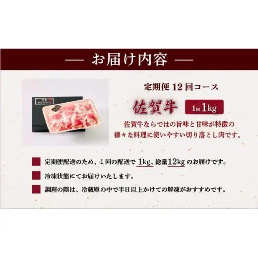 ＜定期便12回＞佐賀牛切り落とし 計12kg (1kg×12回)