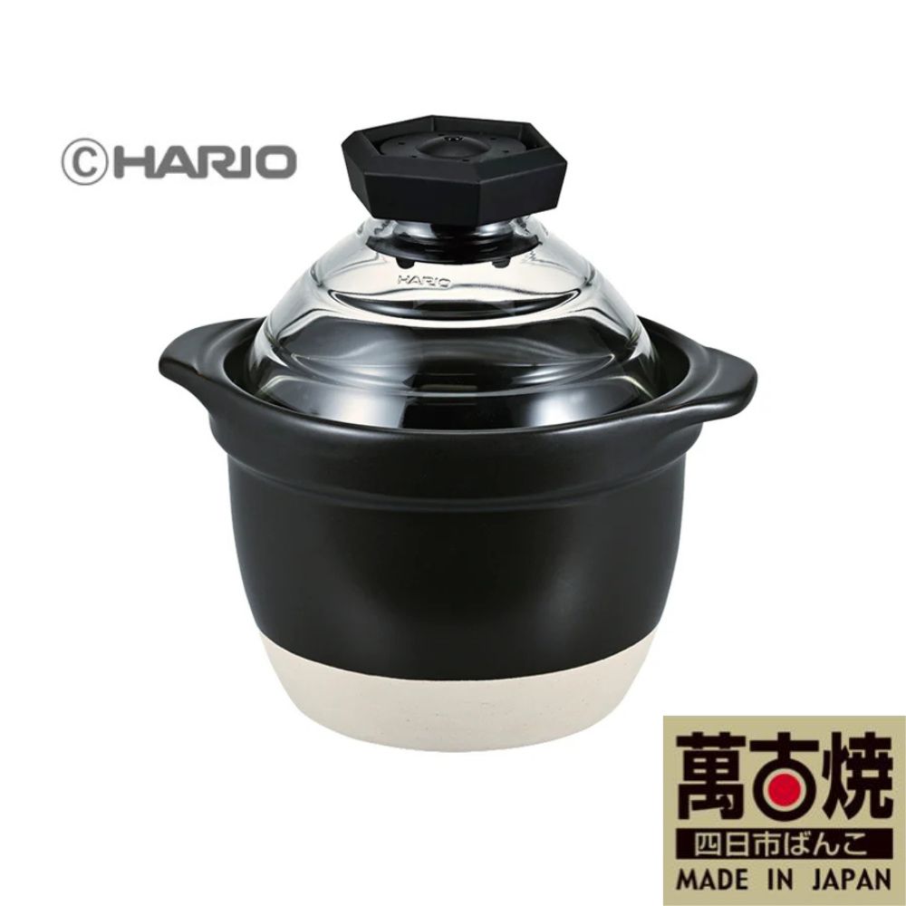 【萬古焼（ばんこやき）】フタがガラスのご飯釜 1～2合炊き 令和7年モデル せんが陶器│HARIO ハリオ  直火 土鍋 耐熱 ガラス 食器 キッチン用品  日本製 ご飯 ごはん釜 炊飯器