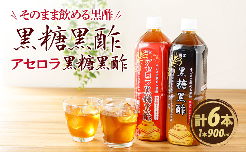 
1854 黒酢ドリンク 黒糖黒酢 アセロラ黒糖黒酢 セット 5.4L［900ml×6本］ ペットボトル ストレートタイプ 無着色 無香料 保存料無添加 温泉水使用 財宝
