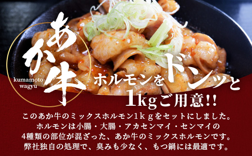 【年内お届け】熊本県産 あか牛 ミックス ホルモン 1kg（500g×2パック） ※12月18日～28日発送 ※もつ鍋 焼肉 ホルモン  年内発送 年内配送 クリスマス