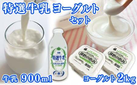 特選牛乳・球磨の恵みヨーグルト(砂糖不使用1kg×2)セット【牛乳900ml：賞味期限　到着後6日】