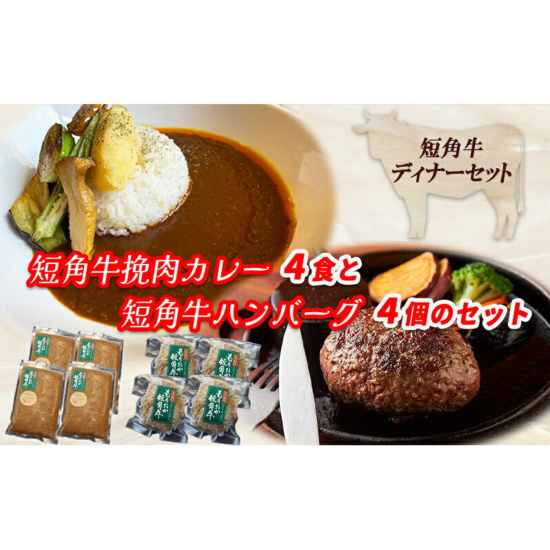 【ふるさと納税】 ブランド和牛 もりおか短角牛 ハンバーグ 4個 カレー 4食 セット 大人のカレー カレー 牛カレー 牛ハンバーグ お店の味 惣菜 おかず 夕食 岩手県 盛岡 パイオニアファーム 有限会社トゥレイス