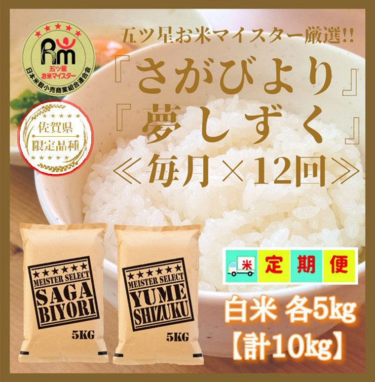 
CI674【白米食べ比べ！】さがびより５㎏夢しずく５㎏【１２回定期便】【五つ星お米マイスター厳選！】
