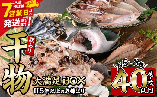 ＜訳あり＞ 干物大満足BOX (40尾以上・5-8種) 訳あり 大満足 BOX セット スピード発送 干物 みりん干し あじ アジ かます カマス ブリ ブリカマ さば いわし たい 鯵 鰤 鯖 鯛 丸干し 開き 魚 海鮮 冷凍 詰め合わせ 簡単調理【AQ68】【やまろ渡邉】