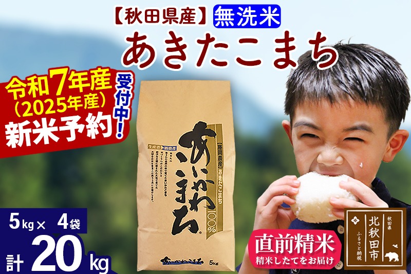 ※令和7年産 新米予約※秋田県産 あきたこまち 20kg【無洗米】(5kg小分け袋)【1回のみお届け】2025産 お米 藤岡農産|foap-30801