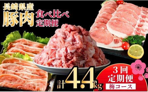 B621 《定期便》長崎県産豚 食べ比べ 梅コース【3回お届け】