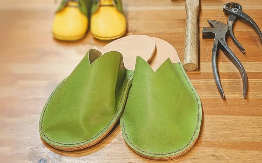 BL051【ももはら靴工房】手づくり靴教室オリジナル本革スリッパM 黄緑