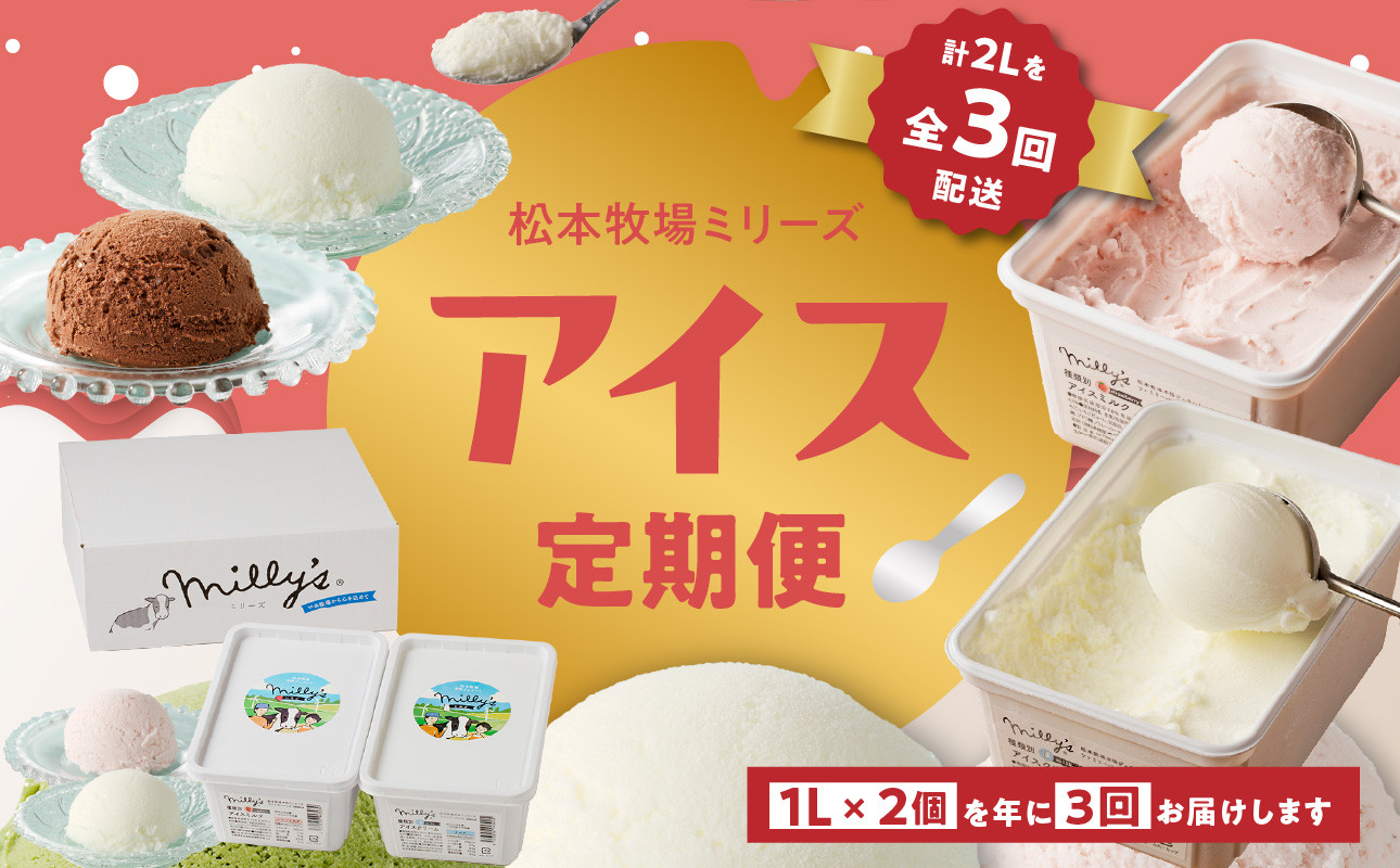 
            松本牧場アイス定期便　本格ジェラートファミリーセット（1L×2個×3回）全6種類  生乳 アイス 業務用 贅沢 ジェラート デザート スイーツ アイスクリーム 菓子 ２個 セット ミルク いちごミルク 抹茶 バニラ チョコ みかんシャーベット 佐賀県 玄海町
          