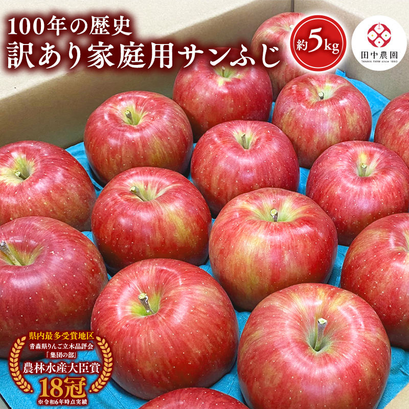 ≪12月発送 ≫ 100年の歴史 訳あり 家庭用サンふじ 約5kg【田中農園 青森りんご 平川市産】