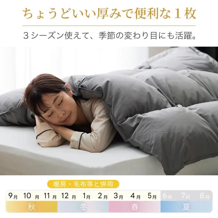 【春秋用】羽毛布団 シングル 合掛け グレー 無地 ｜